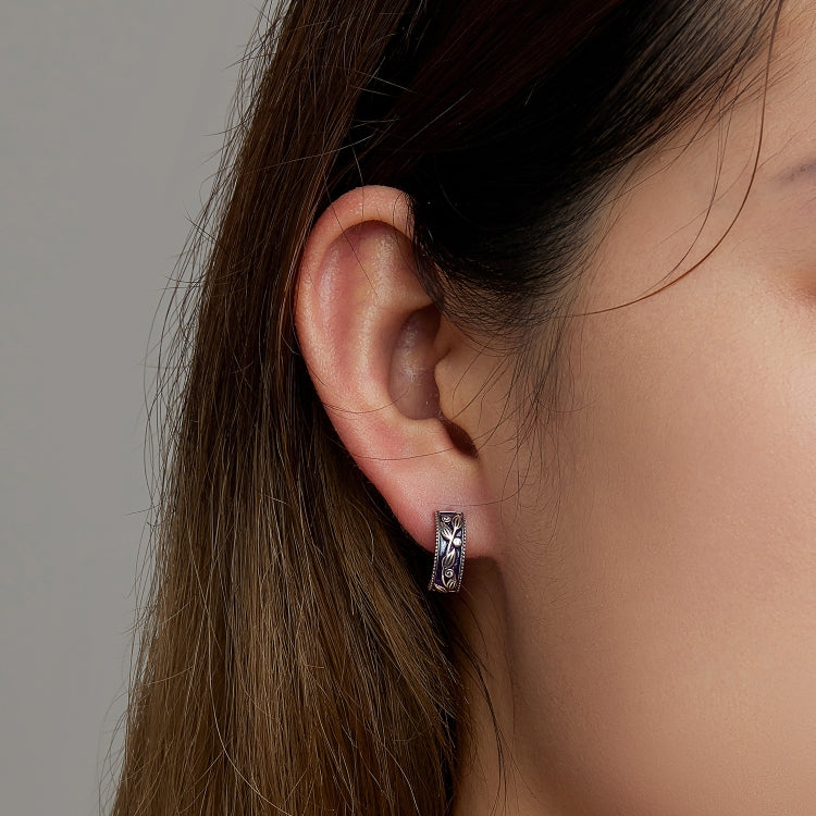 S925 Sterling Silver Retro Flower Texture Ear Stud Women Earrings