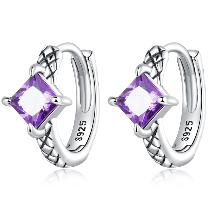 S925 Sterling Silver Purple Zircon Snake Pattern Ear Buckle Women Earrings