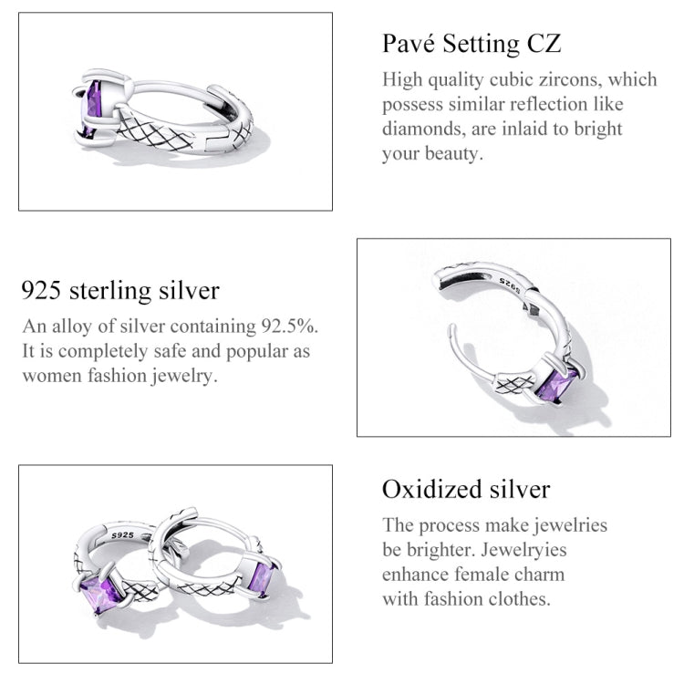 S925 Sterling Silver Purple Zircon Snake Pattern Ear Buckle Women Earrings