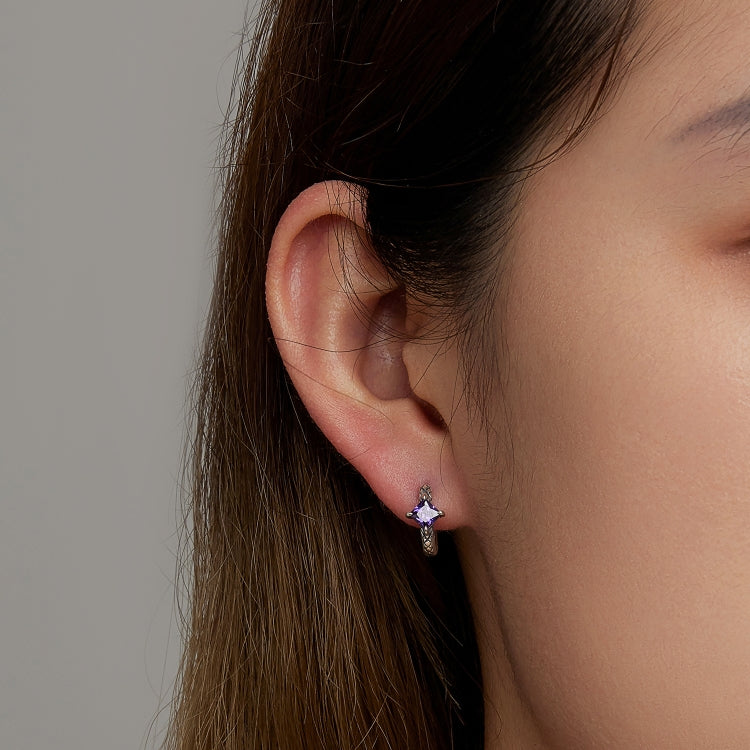 S925 Sterling Silver Purple Zircon Snake Pattern Ear Buckle Women Earrings