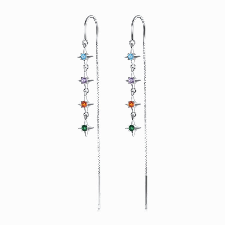 S925 Sterling Silver Star Colored Zircon Ear Line Women Earrings