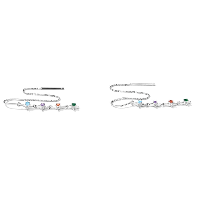 S925 Sterling Silver Star Colored Zircon Ear Line Women Earrings