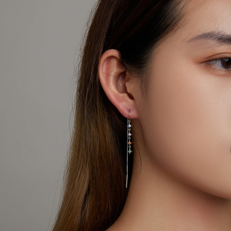 S925 Sterling Silver Star Colored Zircon Ear Line Women Earrings