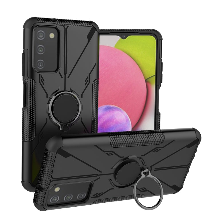 For Samsung Galaxy A03s US Version Armor Bear Shockproof PC + TPU Phone Case with Ring