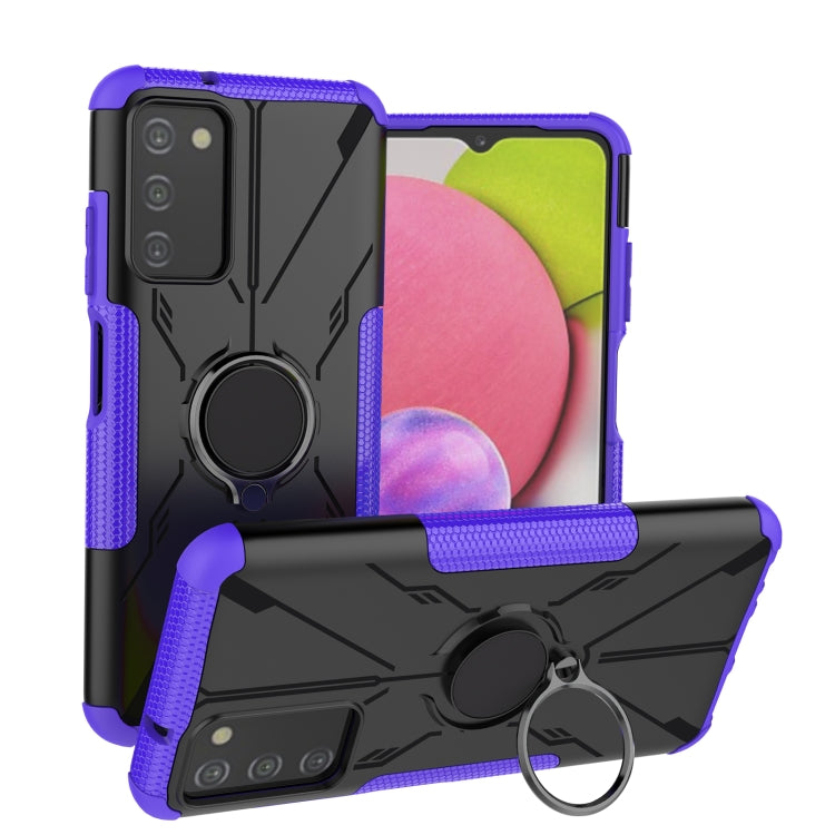 For Samsung Galaxy A03s US Version Armor Bear Shockproof PC + TPU Phone Case with Ring
