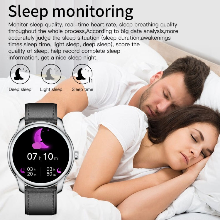 W9 1.3 inch Screen Leather Watch Band Smart Health Watch, Support Heart Rate Monitoring, Blood Pressure, Sleep Monitoring