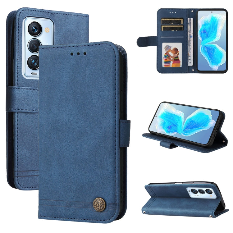 For Tecno Camon 18 Premier Skin Feel Life Tree Metal Button Leather Phone Case