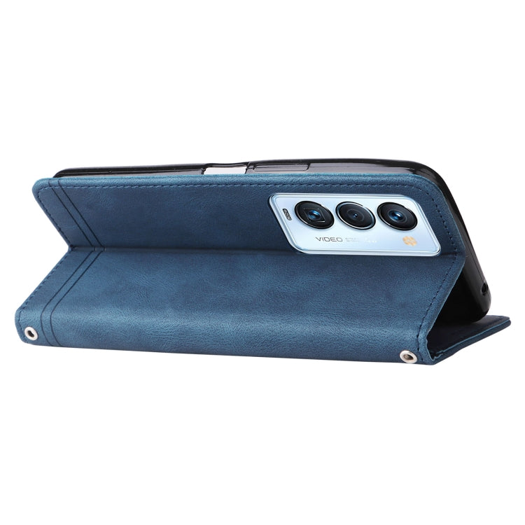 For Tecno Camon 18 Premier Skin Feel Life Tree Metal Button Leather Phone Case