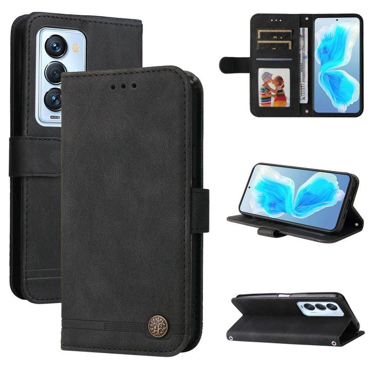 For Tecno Camon 18 Premier Skin Feel Life Tree Metal Button Leather Phone Case