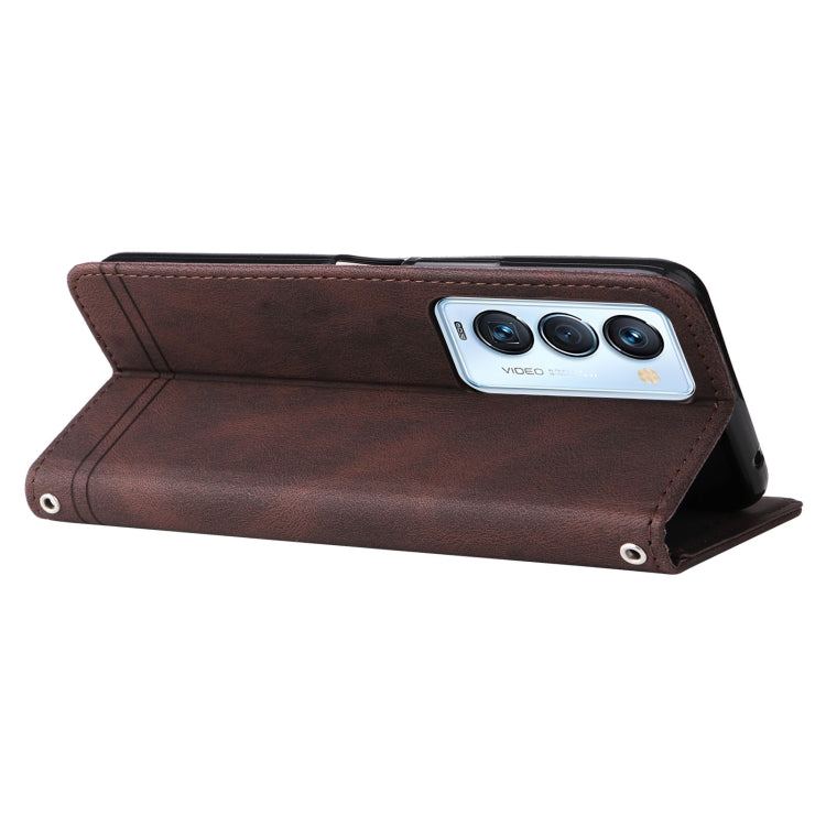 For Tecno Camon 18 Premier Skin Feel Life Tree Metal Button Leather Phone Case