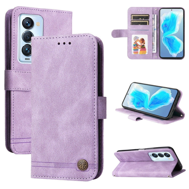 For Tecno Camon 18 Premier Skin Feel Life Tree Metal Button Leather Phone Case