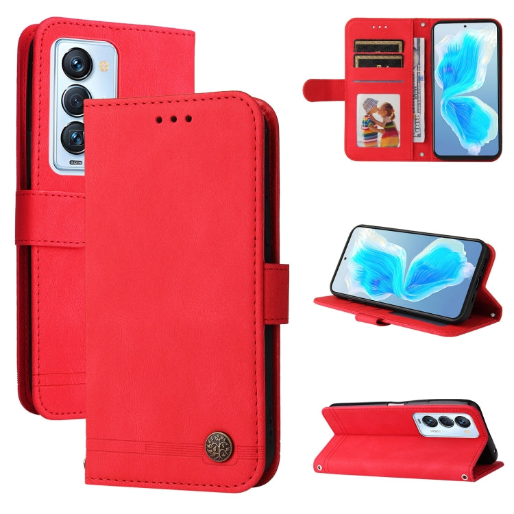 For Tecno Camon 18 Premier Skin Feel Life Tree Metal Button Leather Phone Case