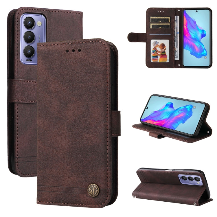 For Tecno Camon 18 / 18 Pro Skin Feel Life Tree Metal Button Leather Phone Case