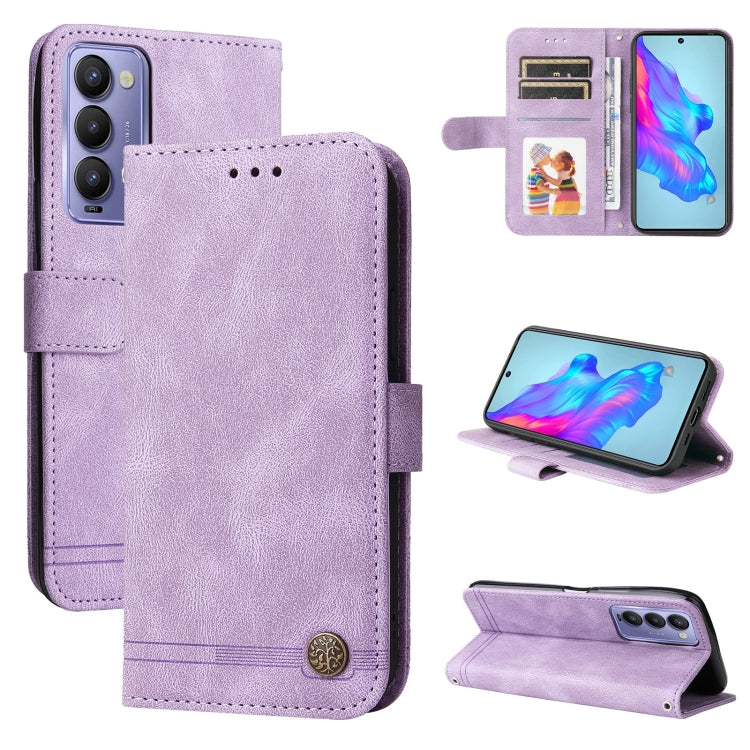 For Tecno Camon 18 / 18 Pro Skin Feel Life Tree Metal Button Leather Phone Case