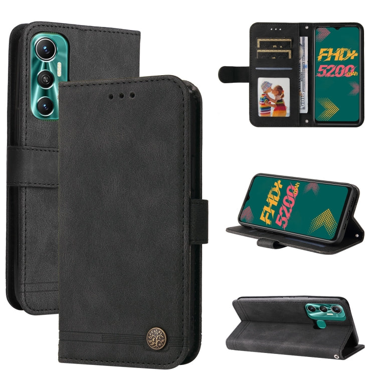 For Infinix Hot 11 Skin Feel Life Tree Metal Button Leather Phone Case
