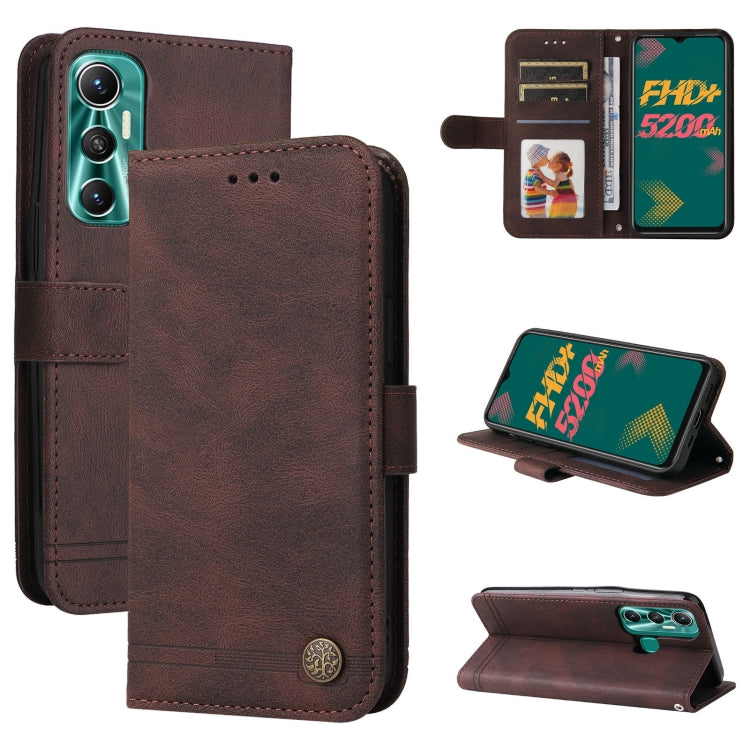 For Infinix Hot 11 Skin Feel Life Tree Metal Button Leather Phone Case