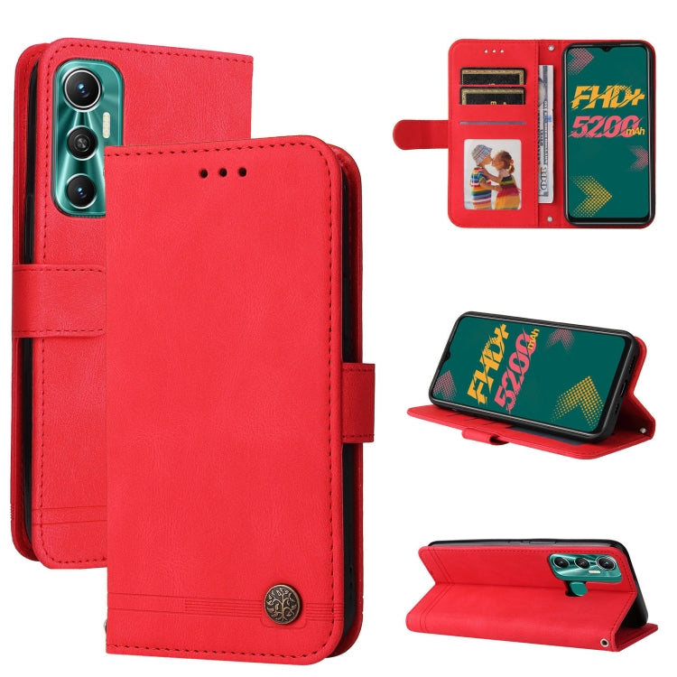 For Infinix Hot 11 Skin Feel Life Tree Metal Button Leather Phone Case