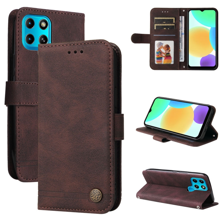 For Infinix Smart 6 Skin Feel Life Tree Metal Button Leather Phone Case