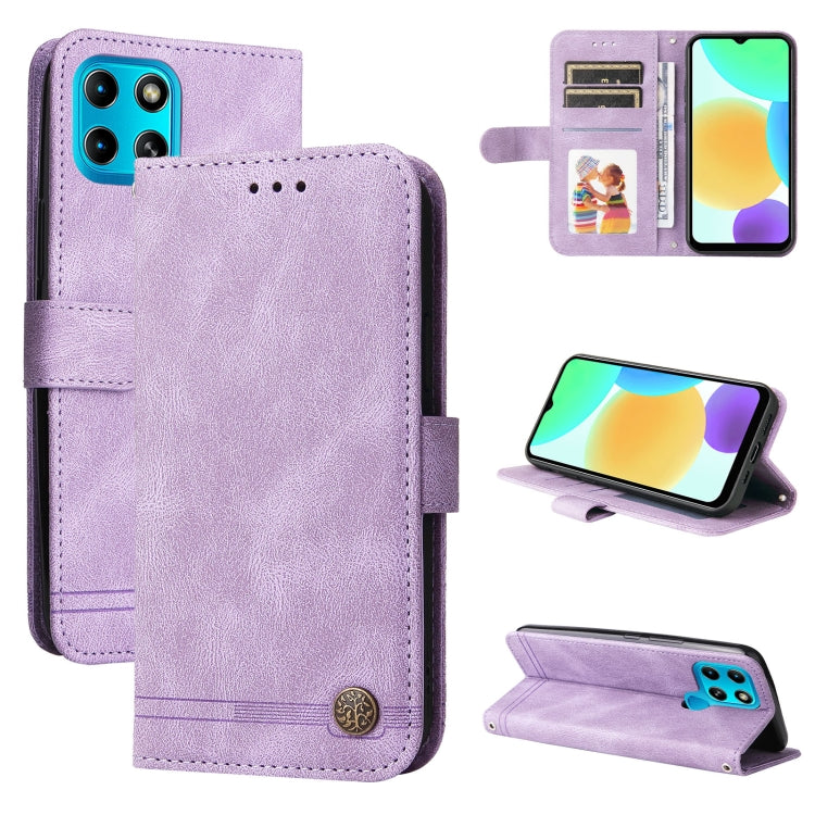 For Infinix Smart 6 Skin Feel Life Tree Metal Button Leather Phone Case