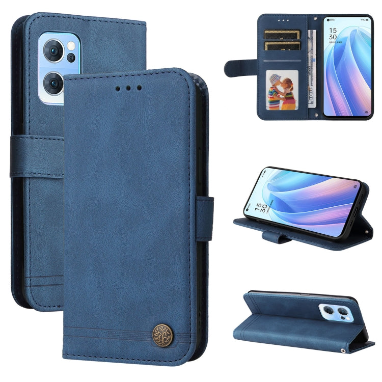 For OPPO Reno7 5G / Find X5 Lite Global Skin Feel Life Tree Metal Button Leather Phone Case