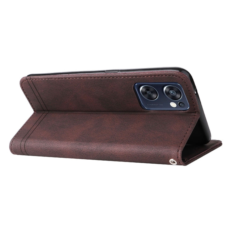 For OPPO Reno7 SE 5G Skin Feel Life Tree Metal Button Leather Phone Case