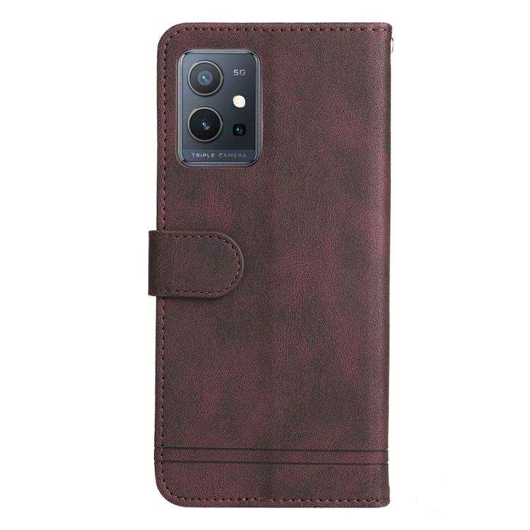 For vivo Y55 / Y75 / T1 5G Skin Feel Life Tree Metal Button Leather Phone Case