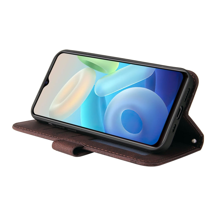 For vivo Y55 / Y75 / T1 5G Skin Feel Life Tree Metal Button Leather Phone Case