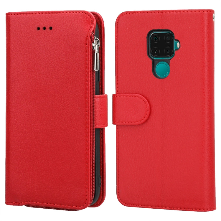 For Huawei Nova 5i Pro / Mate 30 Lite Microfiber Zipper Horizontal Flip Leather Case