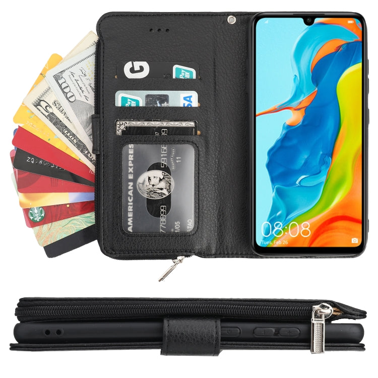 For Huawei P30 Lite Microfiber Zipper Horizontal Flip Leather Case