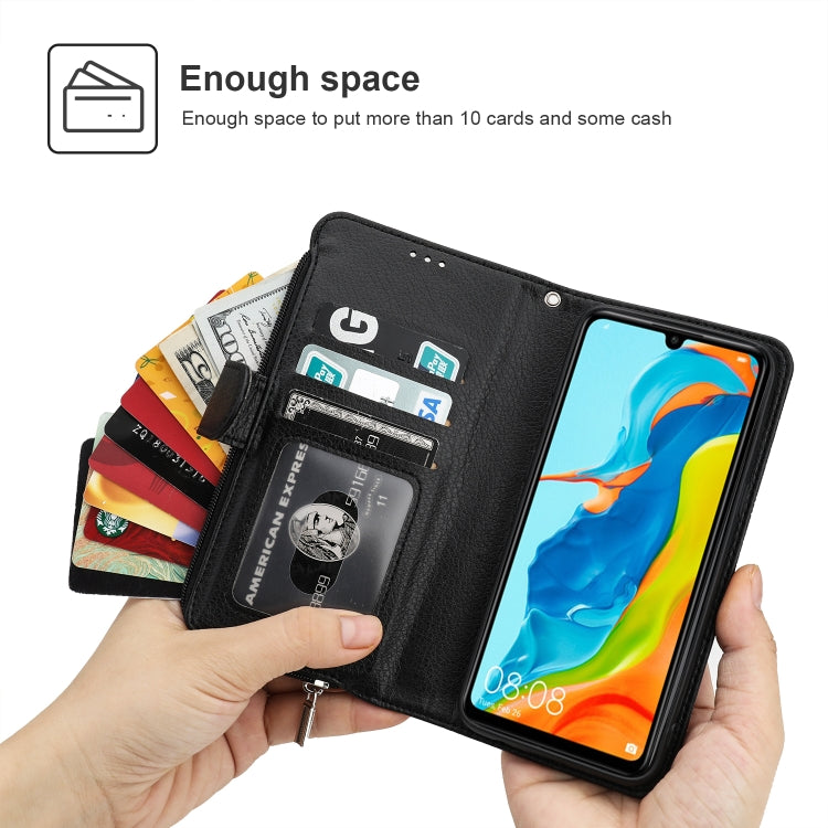 For Huawei P30 Lite Microfiber Zipper Horizontal Flip Leather Case