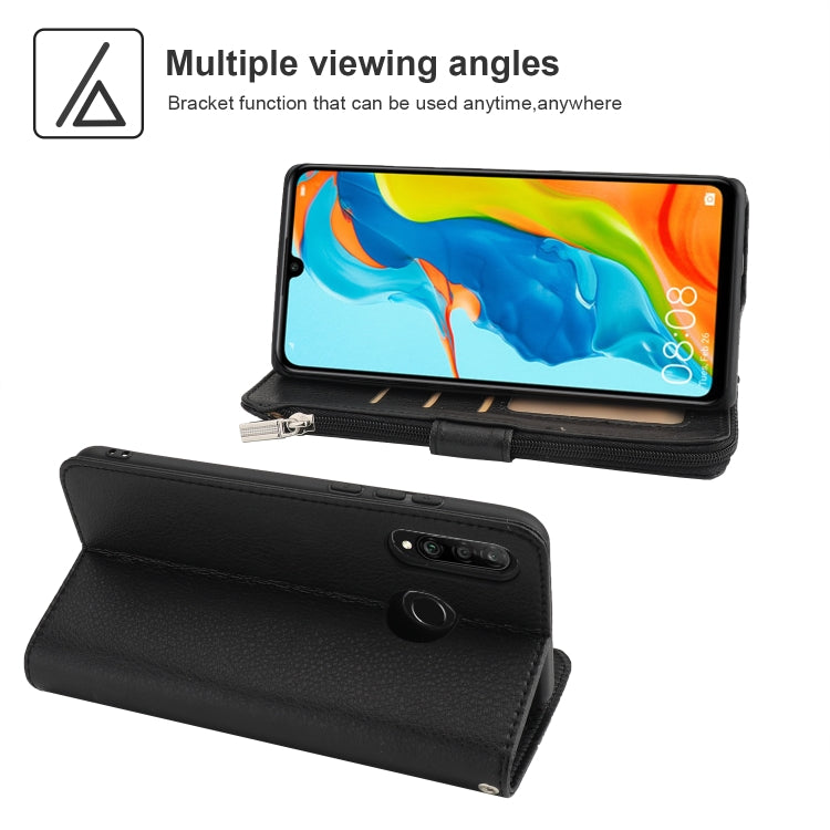 For Huawei P30 Lite Microfiber Zipper Horizontal Flip Leather Case