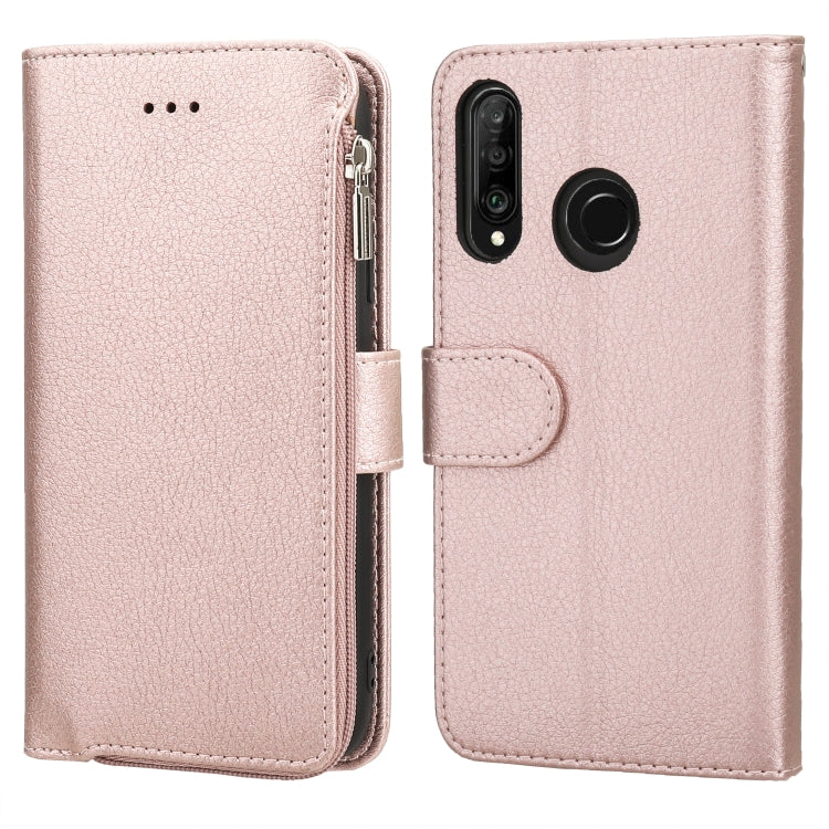For Huawei P30 Lite Microfiber Zipper Horizontal Flip Leather Case
