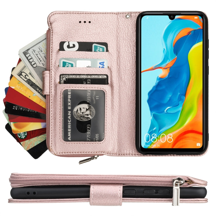 For Huawei P30 Lite Microfiber Zipper Horizontal Flip Leather Case