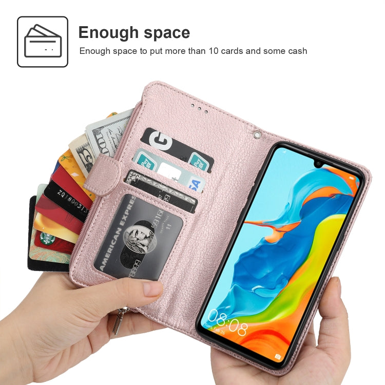 For Huawei P30 Lite Microfiber Zipper Horizontal Flip Leather Case