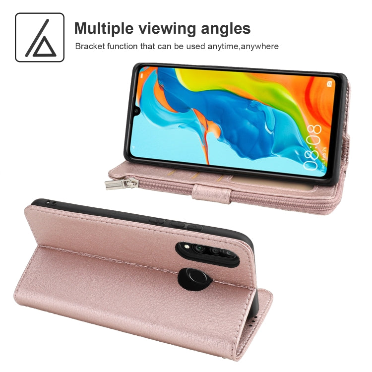 For Huawei P30 Lite Microfiber Zipper Horizontal Flip Leather Case