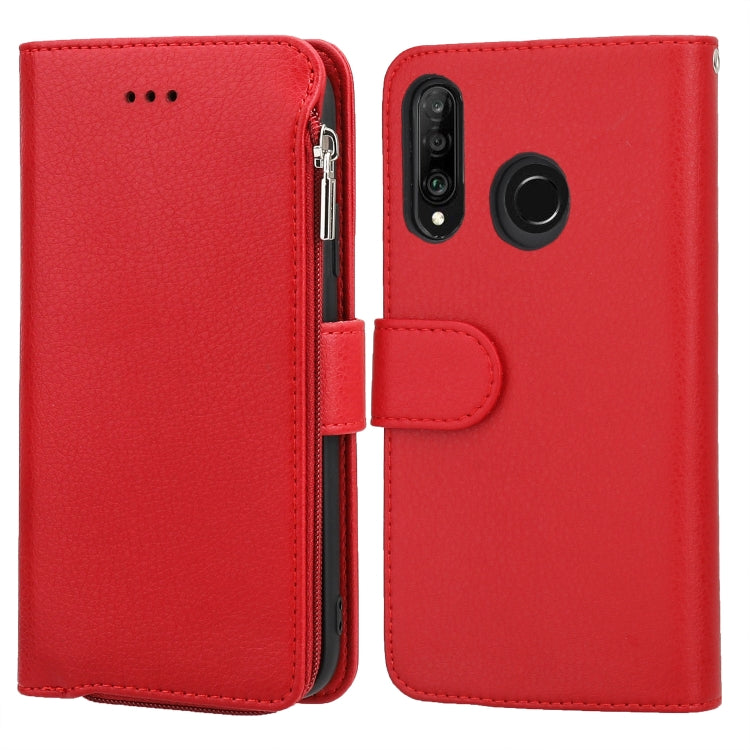 For Huawei P30 Lite Microfiber Zipper Horizontal Flip Leather Case