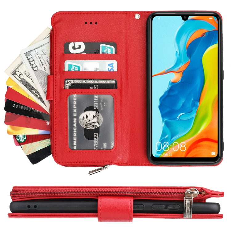 For Huawei P30 Lite Microfiber Zipper Horizontal Flip Leather Case