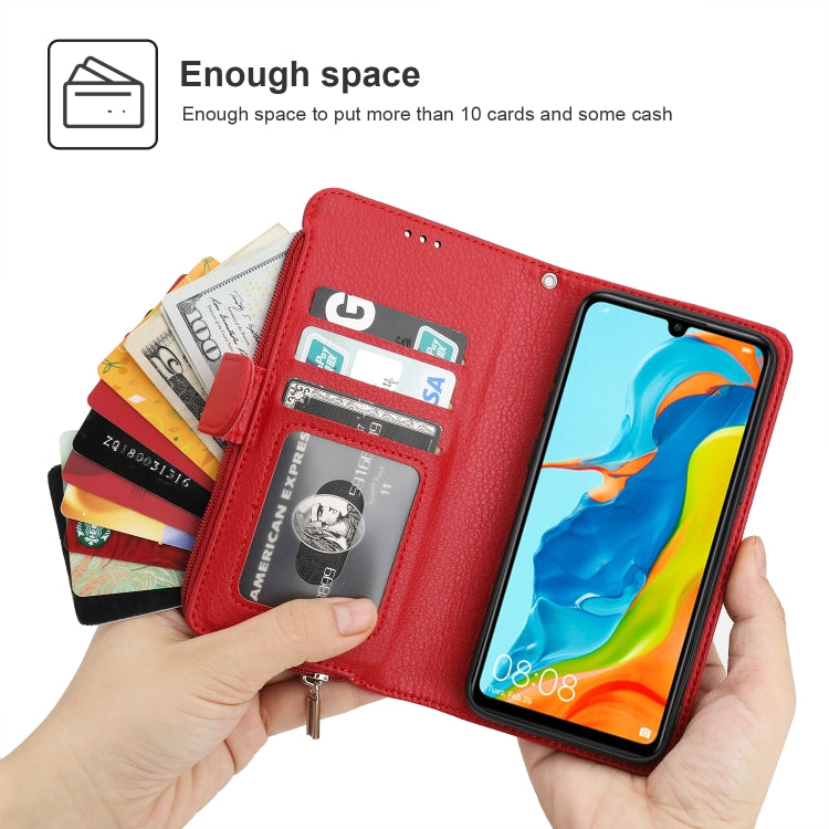 For Huawei P30 Lite Microfiber Zipper Horizontal Flip Leather Case