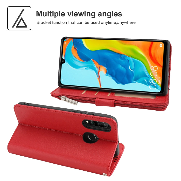 For Huawei P30 Lite Microfiber Zipper Horizontal Flip Leather Case