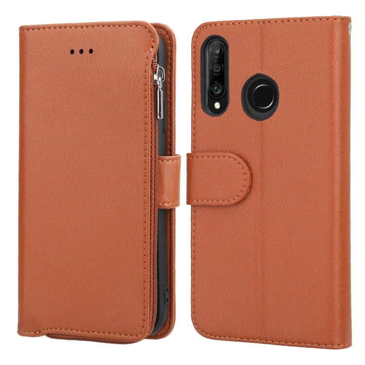 For Huawei P30 Lite Microfiber Zipper Horizontal Flip Leather Case