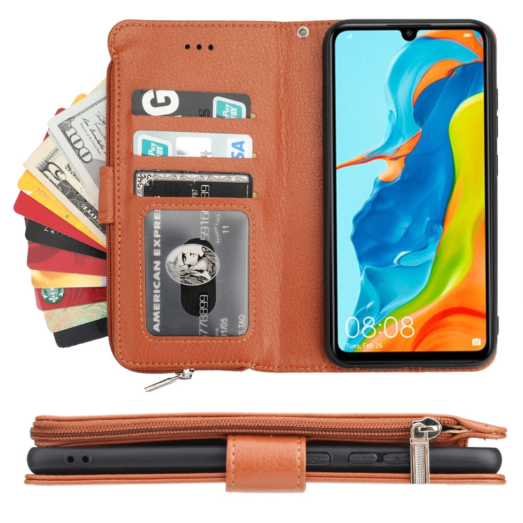 For Huawei P30 Lite Microfiber Zipper Horizontal Flip Leather Case