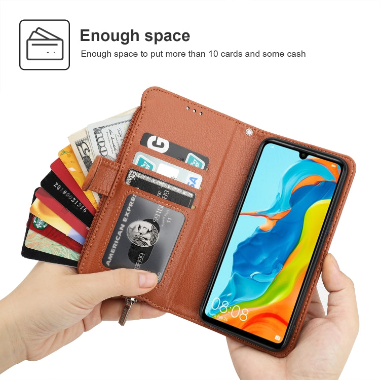 For Huawei P30 Lite Microfiber Zipper Horizontal Flip Leather Case