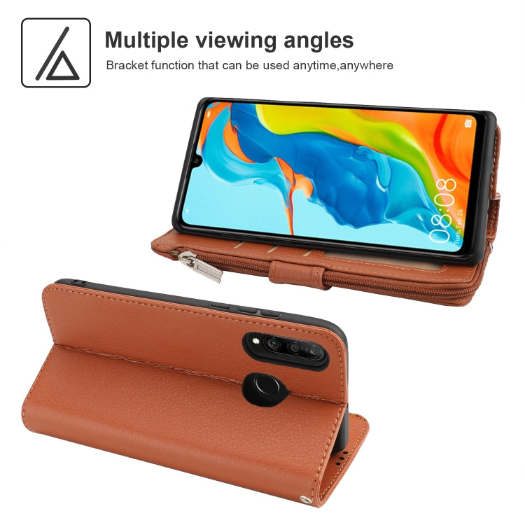For Huawei P30 Lite Microfiber Zipper Horizontal Flip Leather Case