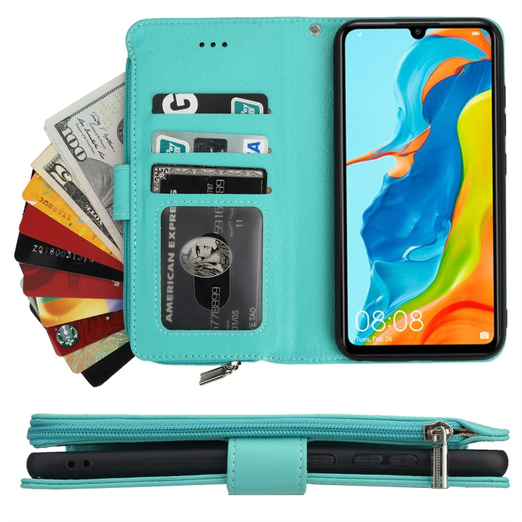 For Huawei P30 Lite Microfiber Zipper Horizontal Flip Leather Case