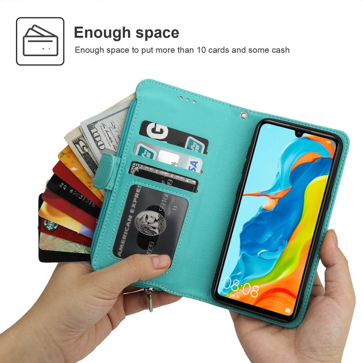 For Huawei P30 Lite Microfiber Zipper Horizontal Flip Leather Case