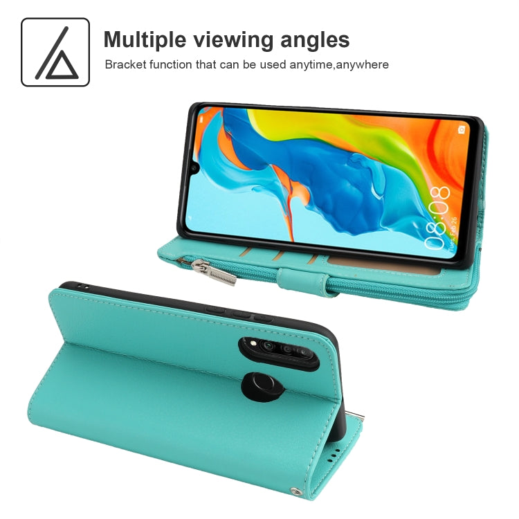 For Huawei P30 Lite Microfiber Zipper Horizontal Flip Leather Case