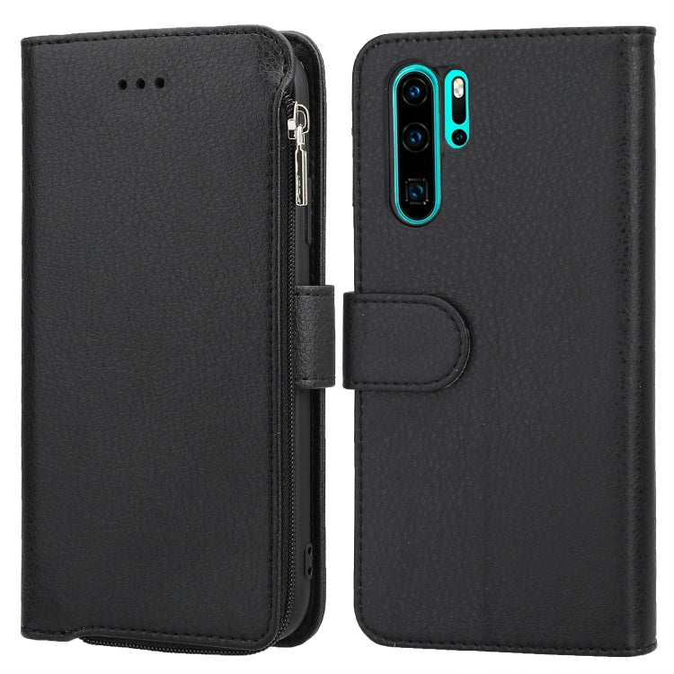For Huawei P30 Pro Microfiber Zipper Horizontal Flip Leather Case