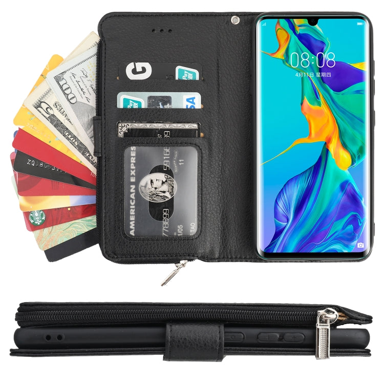 For Huawei P30 Pro Microfiber Zipper Horizontal Flip Leather Case