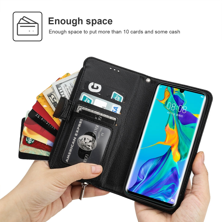 For Huawei P30 Pro Microfiber Zipper Horizontal Flip Leather Case