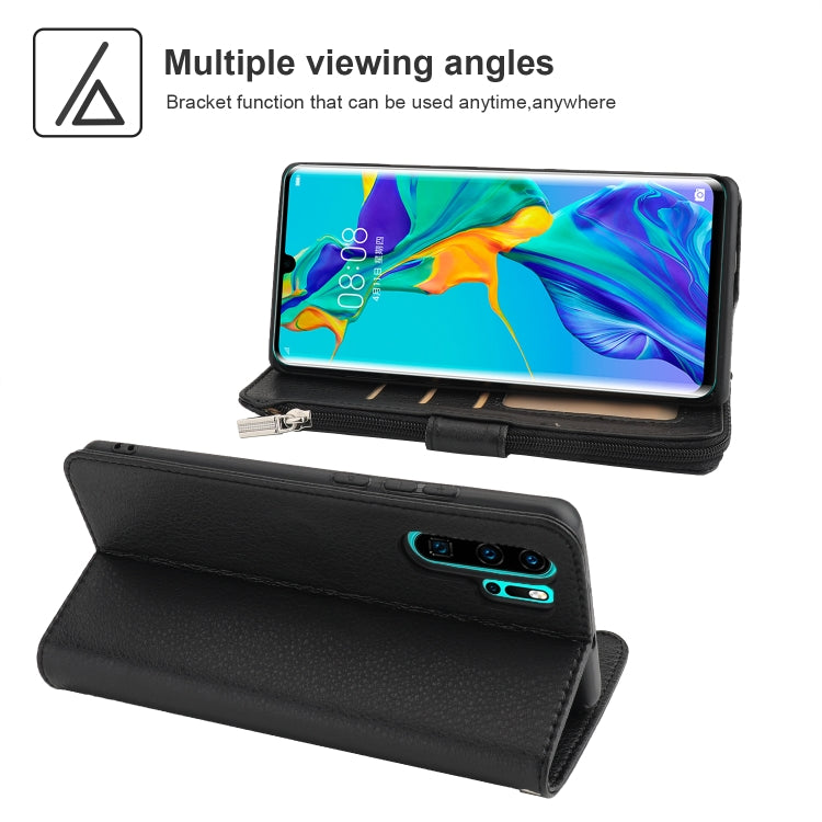For Huawei P30 Pro Microfiber Zipper Horizontal Flip Leather Case